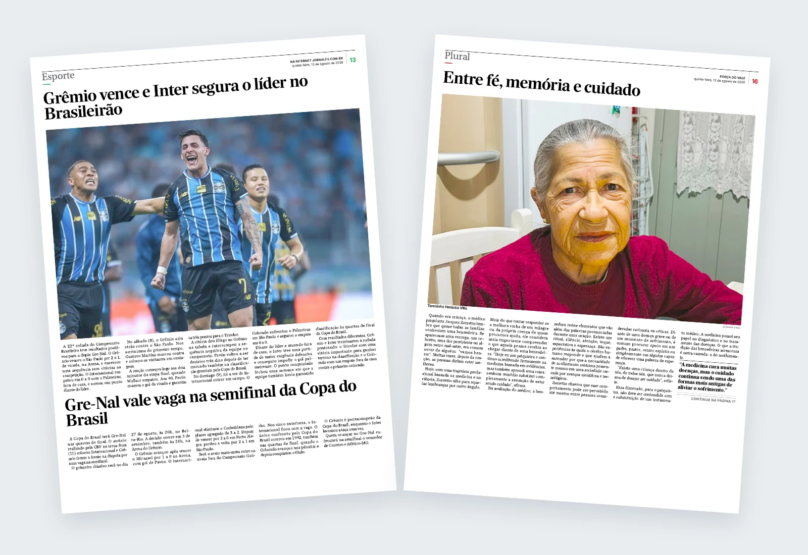 Páginas de Esporte e Plural diagramadas no ATTI Impresso.